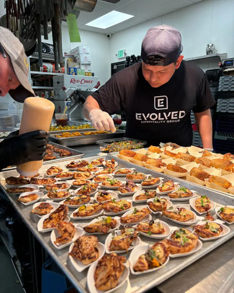 Chef plating catered appetizers