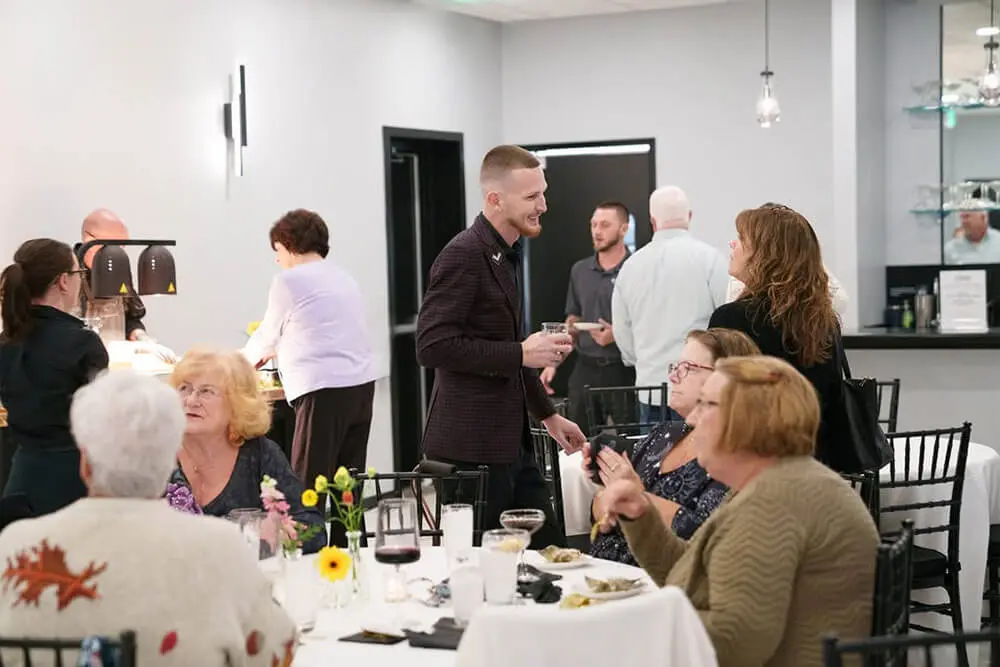 Catering staff serving guests