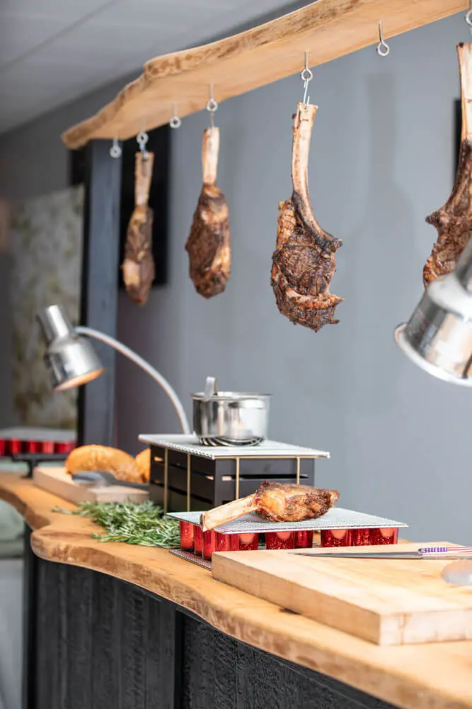 Dry aged steaks hanging