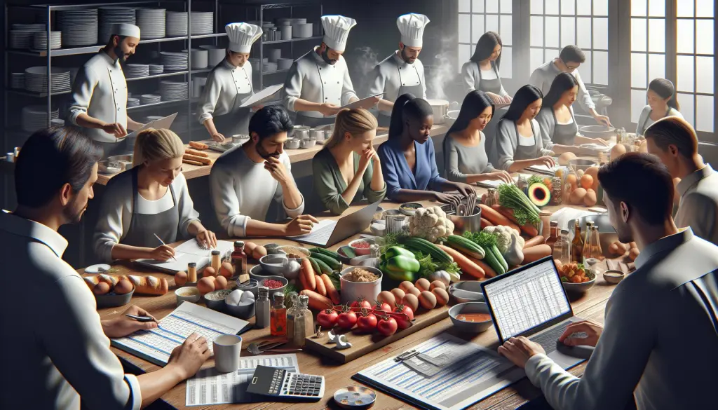 catering buffet with guests showing cost calculation concept