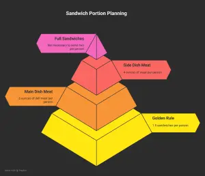 Catering Secrets: How Many Sandwiches for 50 Guests? pyramid chart showing sandwich portion planning with golden rule 1.5 sandwiches per person and meat portions