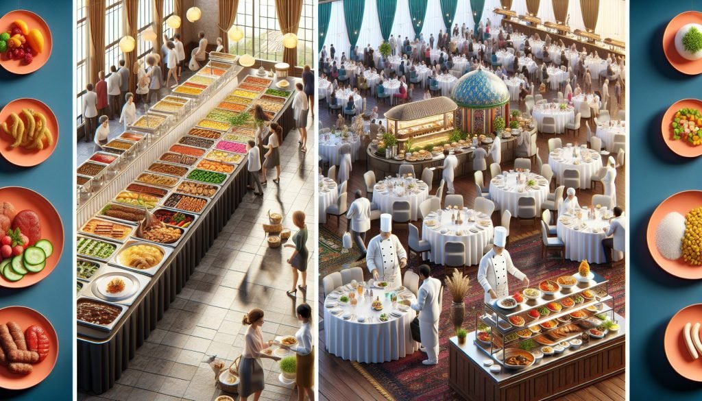 buffet and banquet setup showing different types of catering services