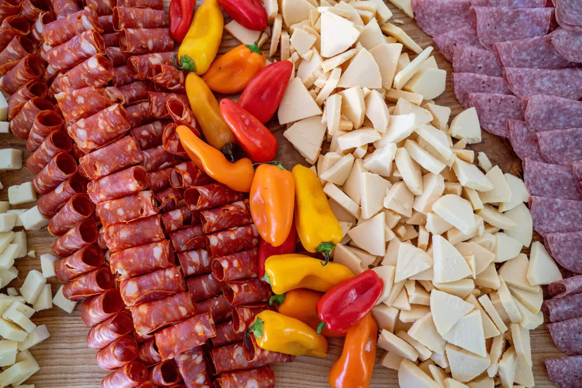 Charcuterie spread with cured meats and cheeses for a Baltimore drop-off catering order