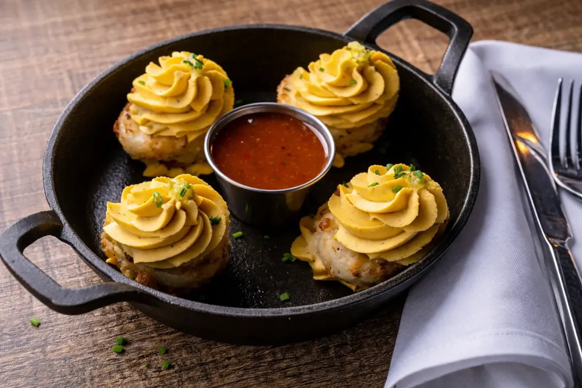 Plated crab cake dinner at a Baltimore catering event showing premium menu cost factors