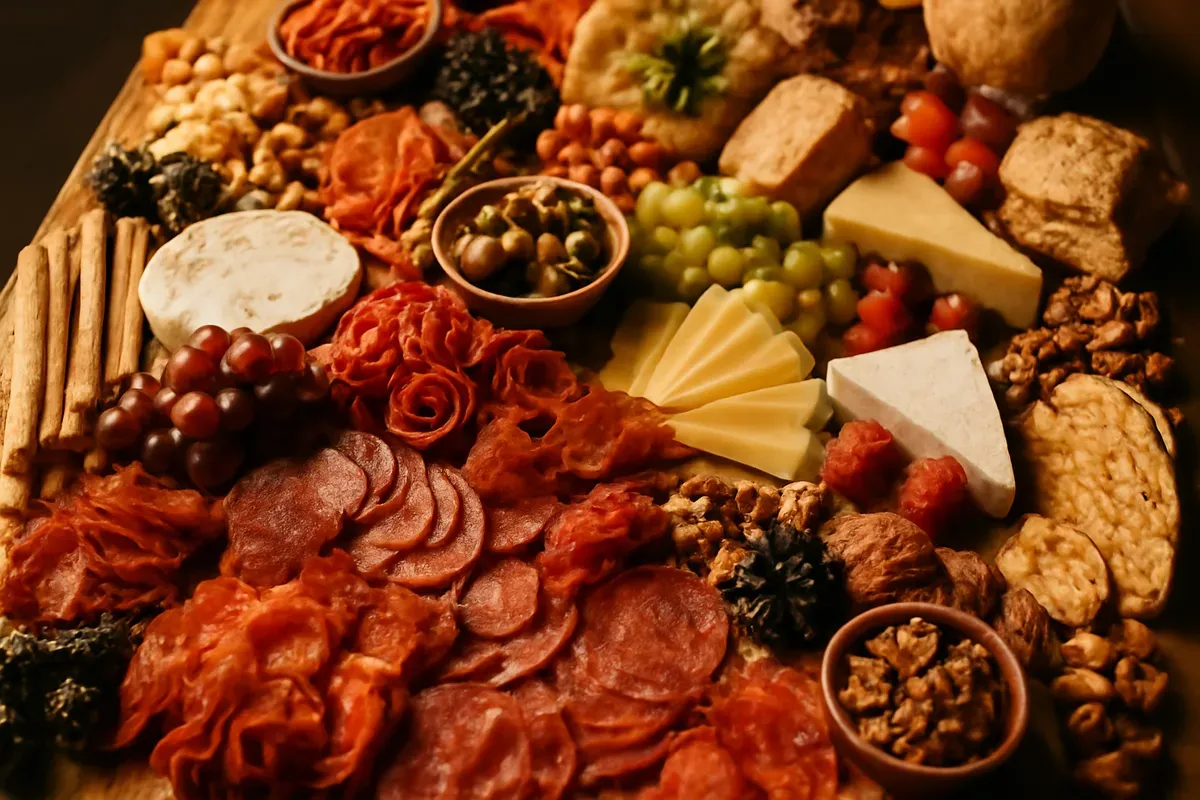 Antipasto board of cured meats, cheeses and olives. Catering in Greater Rosemont, Baltimore.