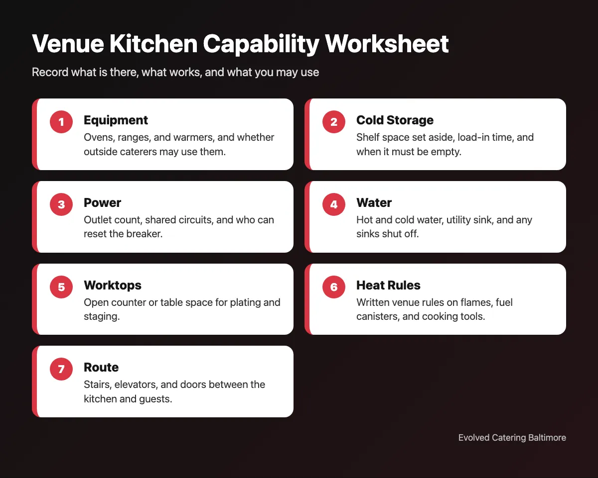 Venue Kitchen Capability Worksheet for Baltimore catered events