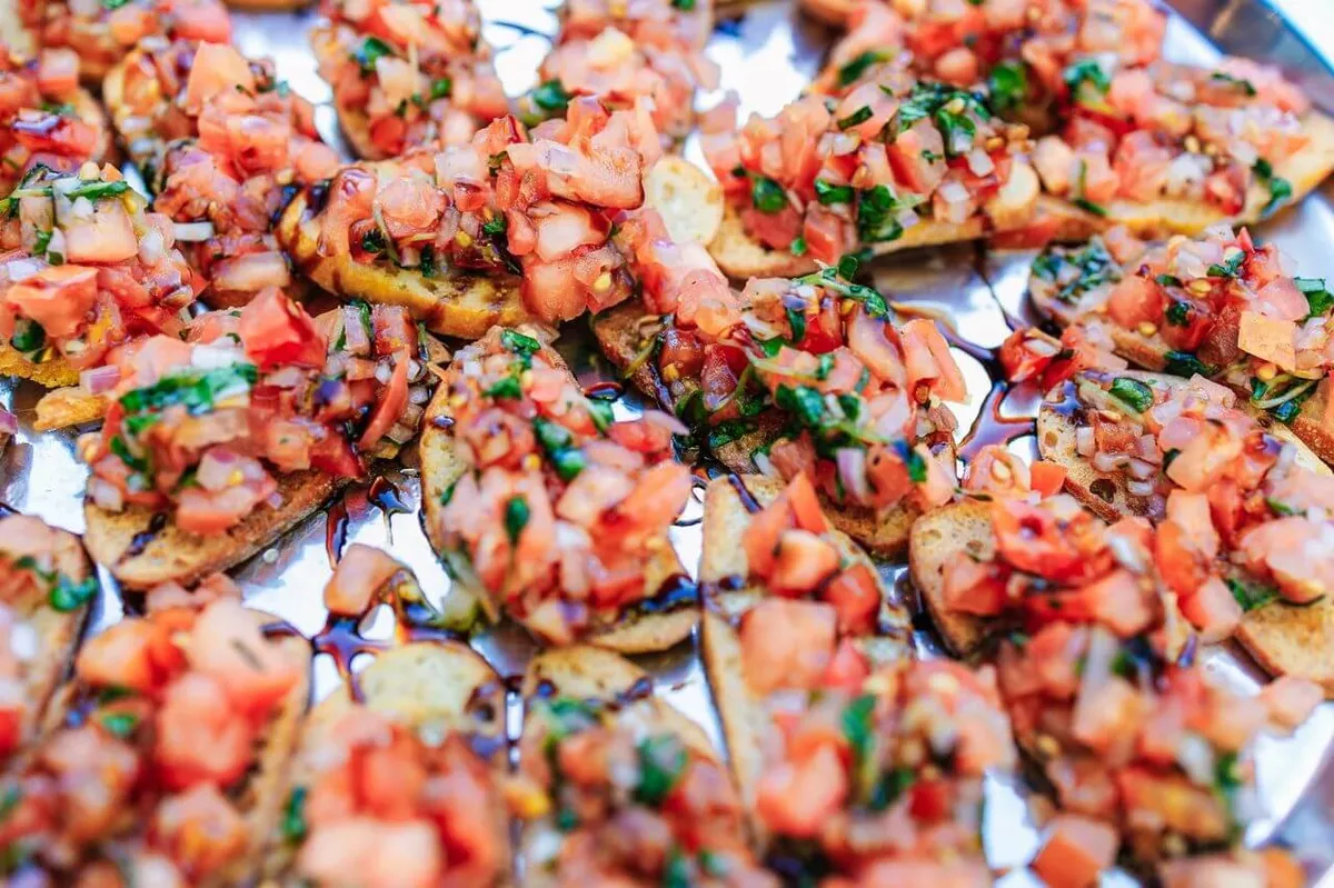 Tomato bruschetta appetizers ready for a casual party spread in Baltimore
