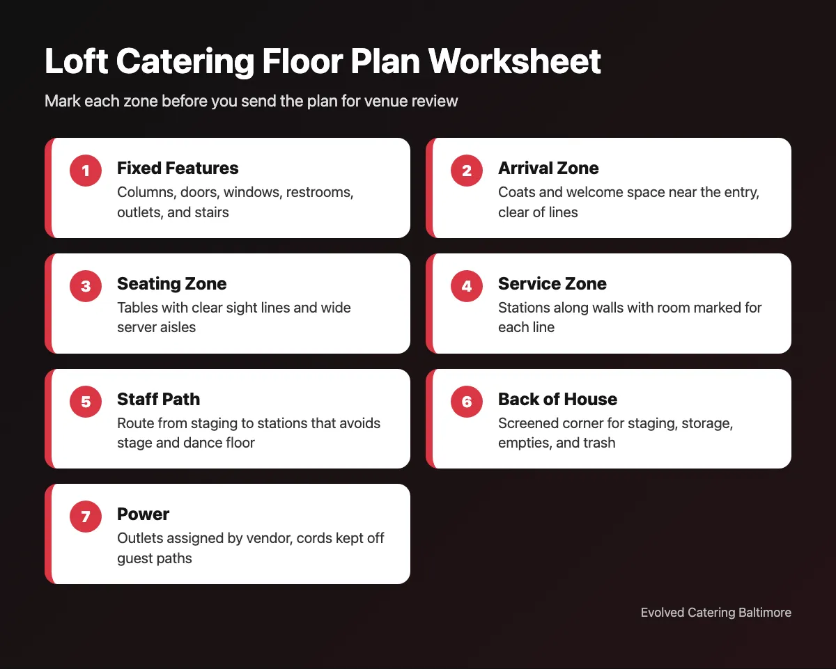 Loft Catering Floor Plan Worksheet for Baltimore catered events